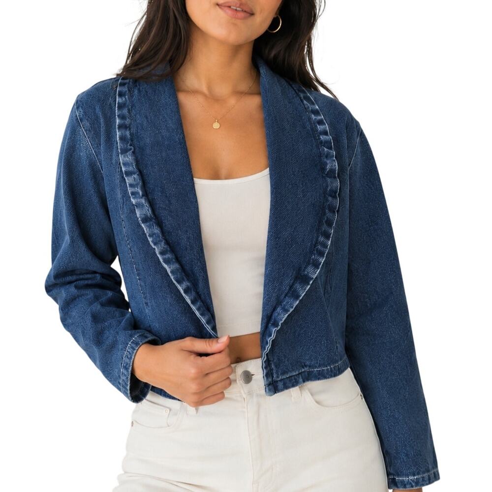 Vintage Blue Denim Bolero Jacket Coastal Cowgirl Western Y2K Apache Medium